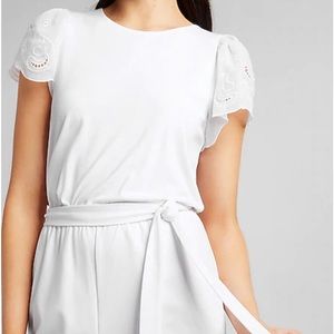 Express Belted Lace Sleeve Culotte Jumpsuit